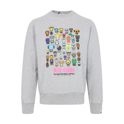 BAPE Kid Cudi Crewneck Sweatshirt Grey Cartoon Graphic Collaboration 83122122GREY