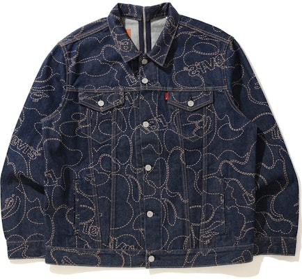 BAPE x Levi's Camo Trucker Jacket Indigo Buy BAPE x Levi's Camo Trucker Jacket Indigo