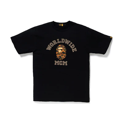 BAPE MCM Rhinestone College Ape T-Shirt Black 1F73-110-910