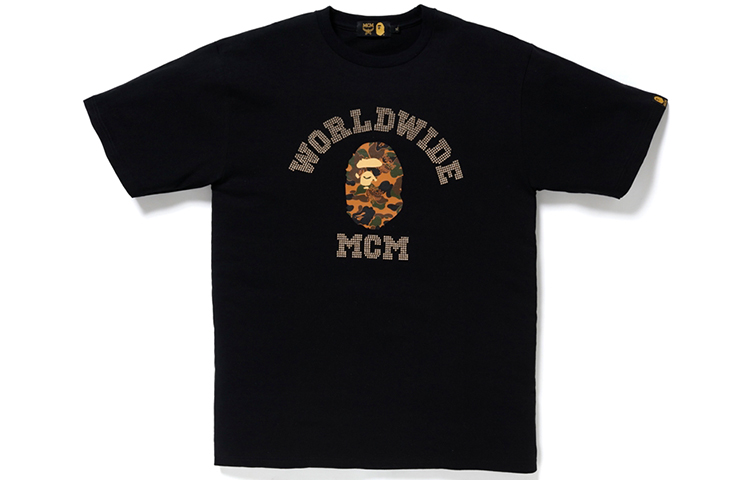 Order 베이프 x MCM 라인스톤 칼리지 에이프 티셔츠 블랙 1F73-110-910