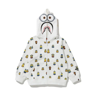 BAPE x Minions Shark Full Zip Kids Hoodie White