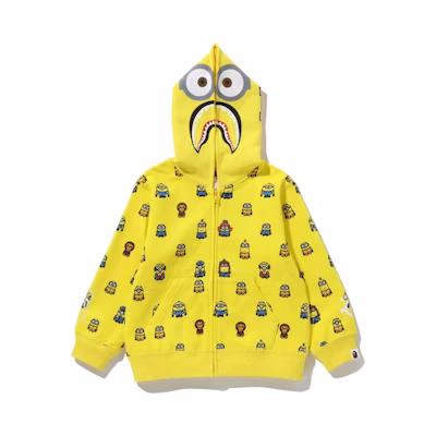 BAPE Minions Shark Full Zip Kids Hoodie Yellow