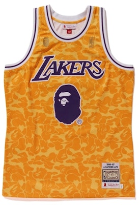 BAPE x Mitchell & Ness Lakers ABC Basketball Authentic Jersey Yellow Order BAPE x Mitchell & Ness Lakers ABC Basketball Authentic Jersey Yellow