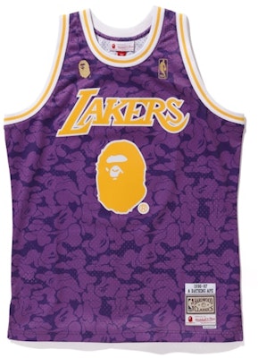 BAPE x Mitchell & Ness Lakers ABC Basketball Swingman Jersey Purple Buy BAPE x Mitchell & Ness Lakers ABC Basketball Swingman Jersey Purple