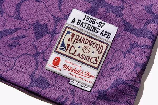 BAPE x Mitchell & Ness Lakers ABC Basketball Swingman Jersey Purple Lookbook BAPE x Mitchell & Ness Lakers ABC Basketball Swingman Jersey Purple