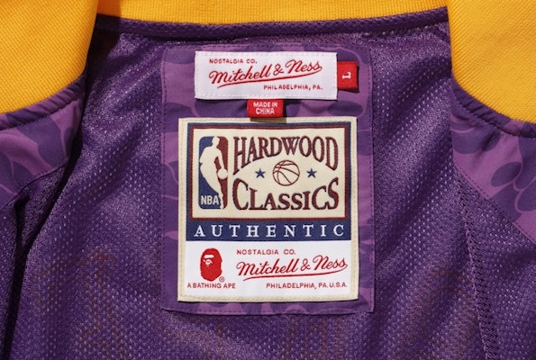 BAPE x Mitchell & Ness Lakers Warm Up Jacket Purple Lookbook BAPE x Mitchell & Ness Lakers Warm Up Jacket Purple