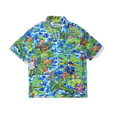 BAPE MONKEY 47 Open Collar Short Sleeve Shirt Cartoon Plant Print . 1I23-132-901