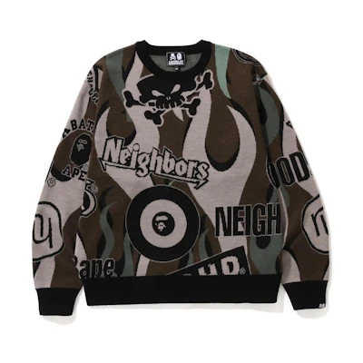 BAPE NBHD SS23 All-Over Letter Print Crewneck Sweater Unisex. 1J23-120-901