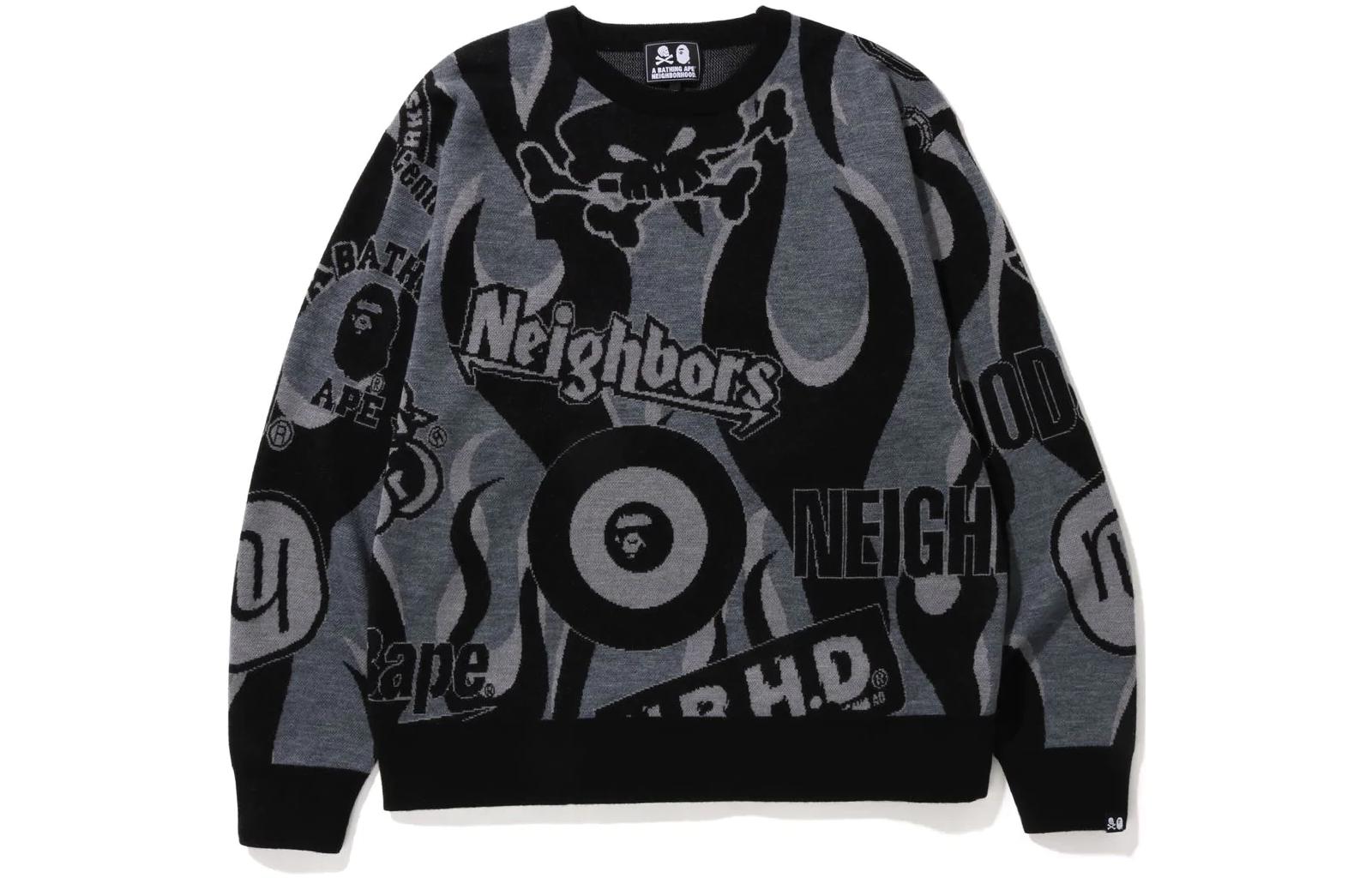 Shop BAPE x NEIGHBORHOOD SS23 総柄レタープリント クルーネックセーター ユニセックス。 1J23-120-901