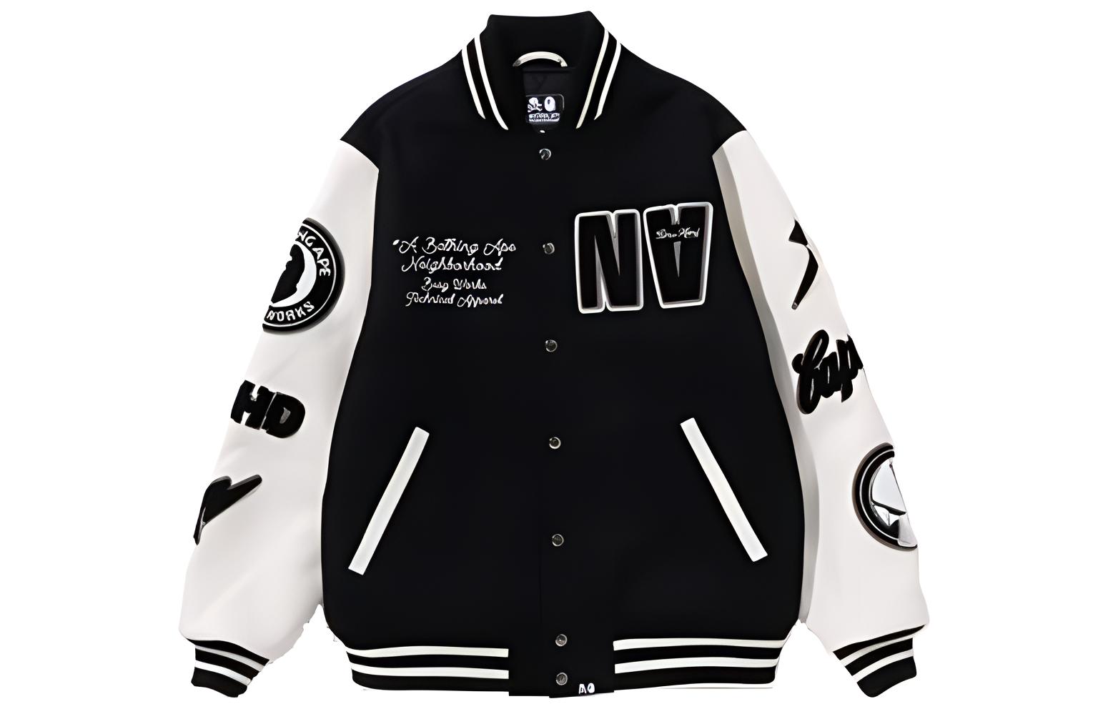 BAPE x NEIGHBORHOOD SS23 Letter Logo Baseball Jacket Black Unisex. 1J22-141-901
