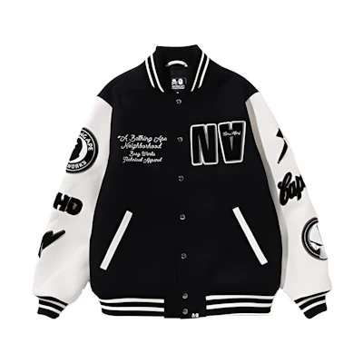 BAPE NBHD SS23 Letter Logo Baseball Jacket Black Unisex. 1J22-141-901