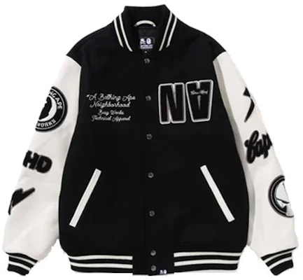 BAPE x NEIGHBORHOOD 2023春夏字母棒球夹克 黑色 男女同款. 1J22-141-901 Order BAPE x NEIGHBORHOOD 2023春夏字母棒球夹克 黑色 男女同款. 1J22-141-901