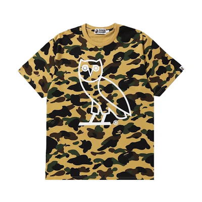 BAPE OVO Camo Parrot Graphic Crewneck Yellow T-Shirt. 1G23-109-916