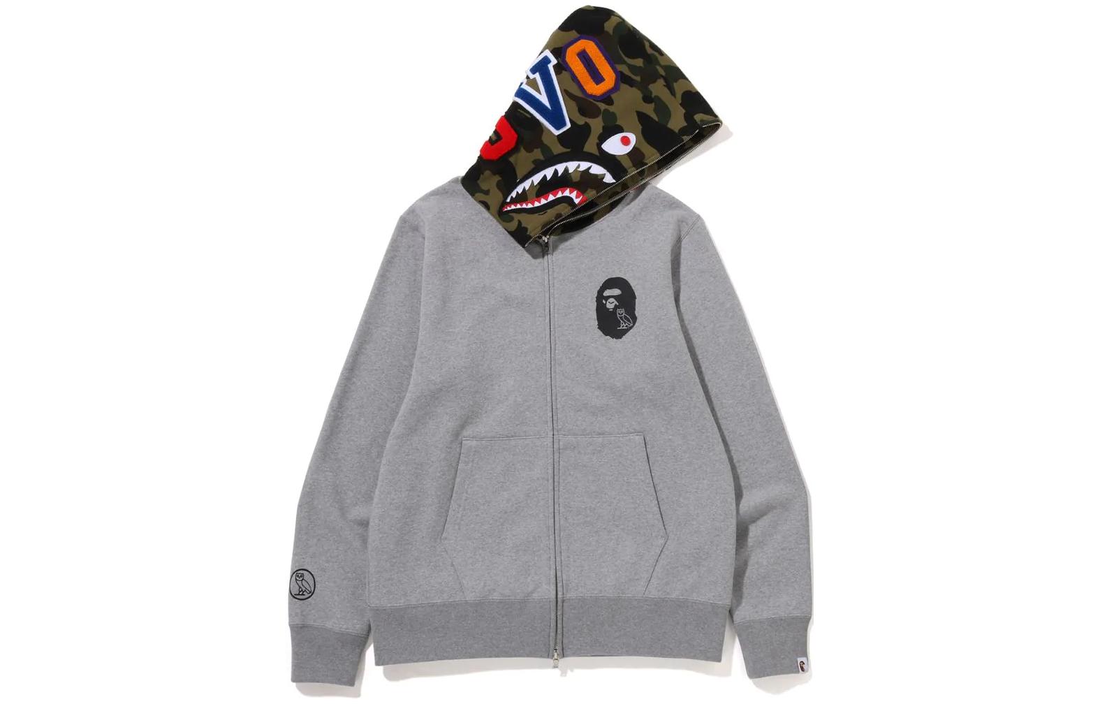 Shop BAPE X OVO Shark Full Zip Hoodie Baju Hoddie Zip Penuh Corak Ikan Jerung. 1I73-115-904
