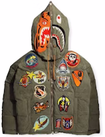 BAPE x READYMADE Tiger Shark Hooded Down Jacket Olive Green Winter Coat. 1H23-141-901 BAPE x READYMADE Tiger Shark Hooded Down Jacket Olive Green Winter Coat. 1H23-141-901