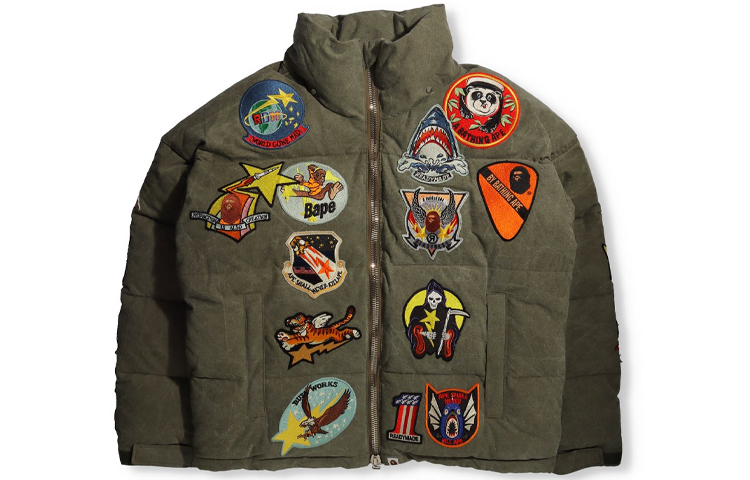 Details for BAPE x READYMADE Jaket Musim Sejuk Hooded Tiger Shark Hijau Zaitun. 1H23-141-901