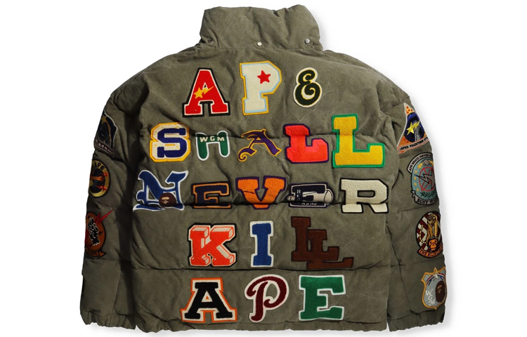 Sizing BAPE x READYMADE Jaket Musim Sejuk Hooded Tiger Shark Hijau Zaitun. 1H23-141-901