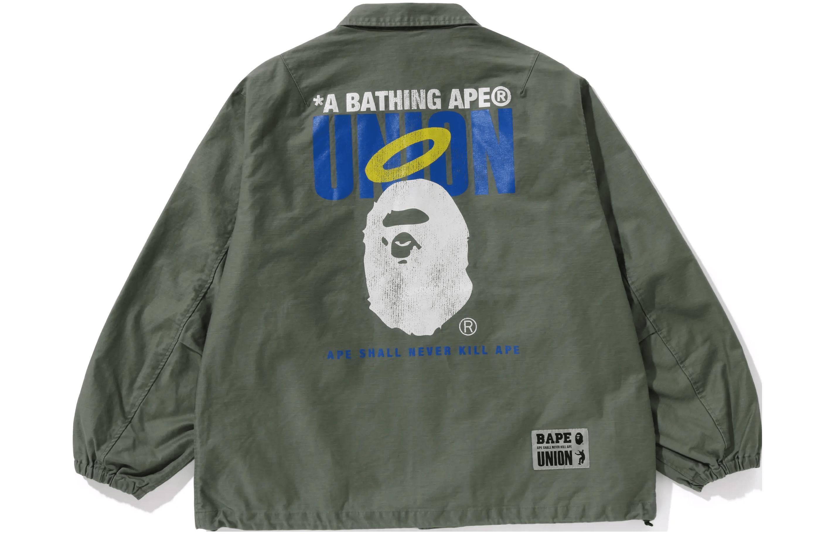 BAPE Union FW23 Logo Print Olive Green Washed Button Jacket Unisex 001LJJ731906C