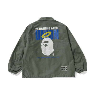 BAPE Union FW23 Logo Print Olive Green Washed Button Jacket Unisex 001LJJ731906C