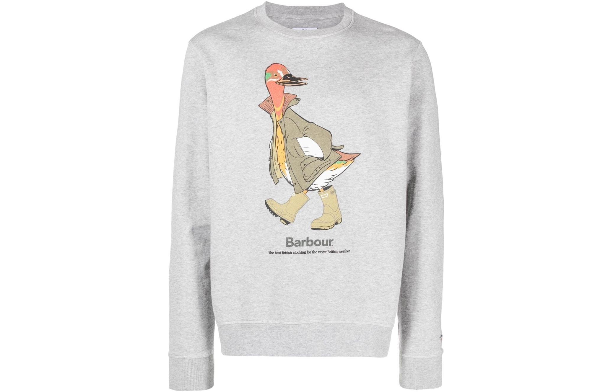 Barbour × NOAH FW22 Duck Letter Graphic Crewneck Sweatshirt Grey MOL0500GY52