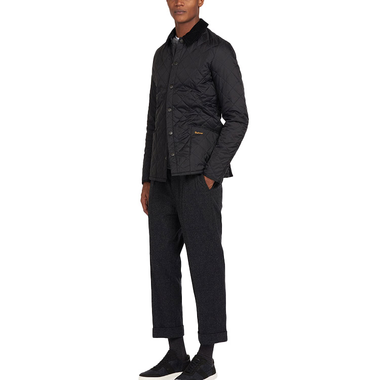 Purchase 巴伯尔 黑色菱形绗缝夹克 - 纯色保暖外套 MQU0240-BK