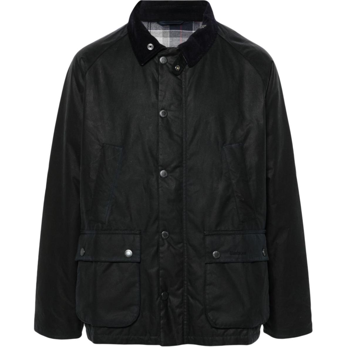 BARBOUR  Black Waxed Jacket - Solid Color, Slim Fit, Single-Breasted. MWX2201NY94