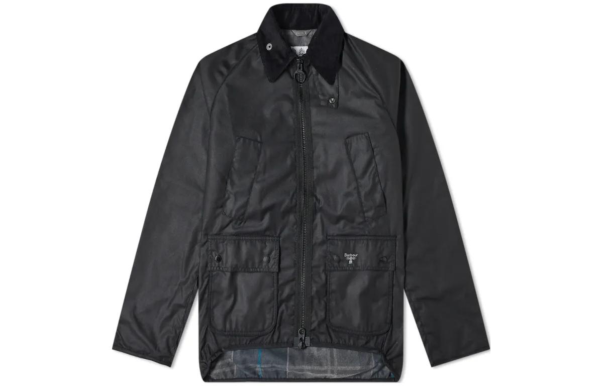 Barbour  Black Waxed Jacket with Letter Print and Zip Closure. MWX1716BK11