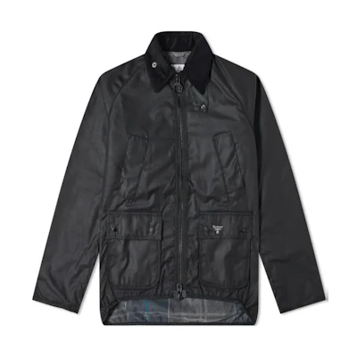 Barbour Black Waxed Jacket with Letter Print and Zip Closure. MWX1716BK11