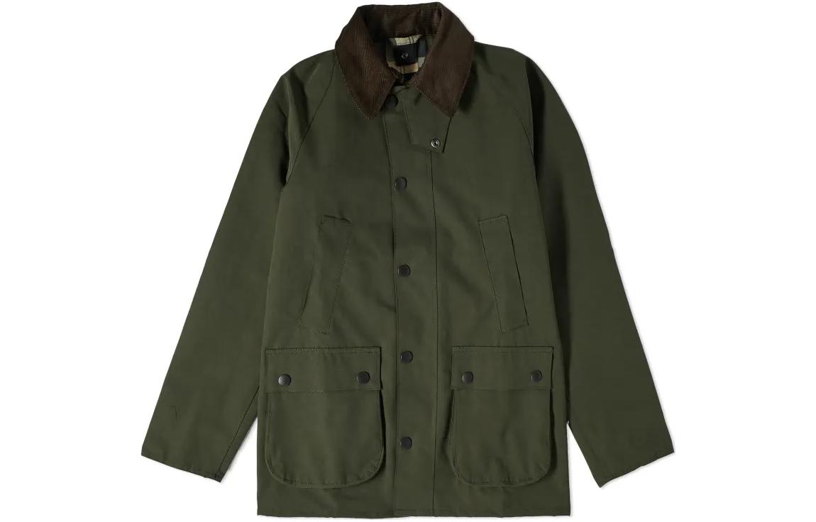 Barbour  Green Waxed Jacket with Turn-Down Collar and Long Sleeves. MCA0784SG51
