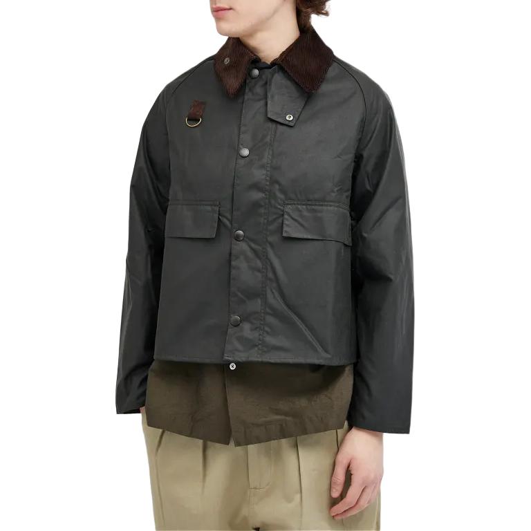 Lookbook 巴伯尔鼠尾草绿色纯色蜡质拉链夹克带领子 MWX1212SG51