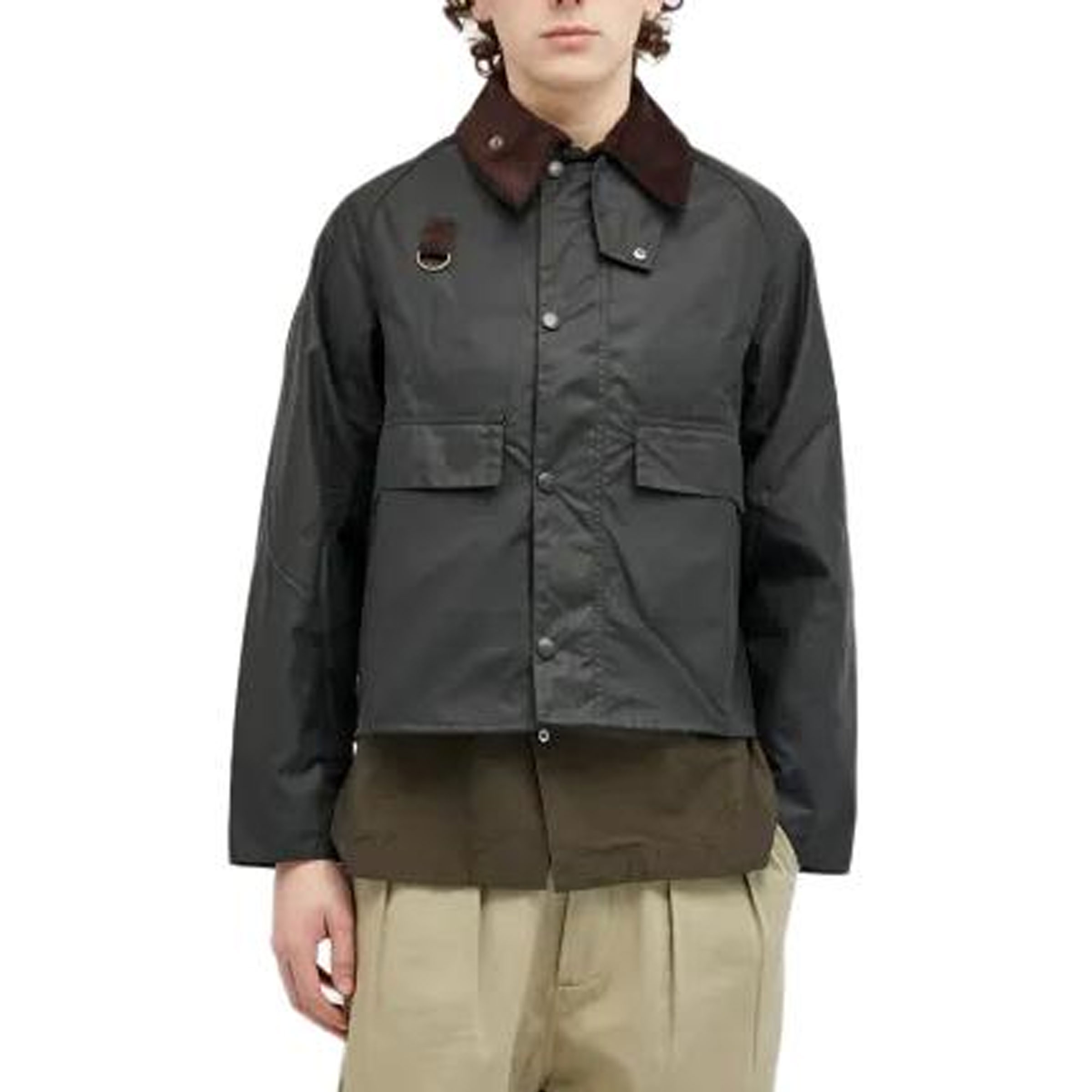 Shop 巴伯尔鼠尾草绿色纯色蜡质拉链夹克带领子 MWX1212SG51