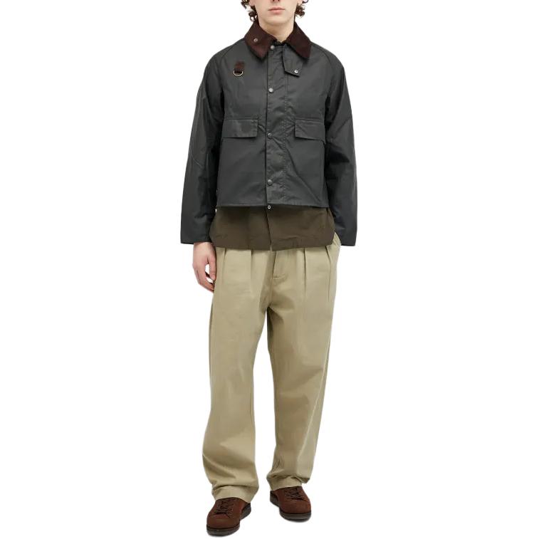 Purchase 巴伯尔鼠尾草绿色纯色蜡质拉链夹克带领子 MWX1212SG51