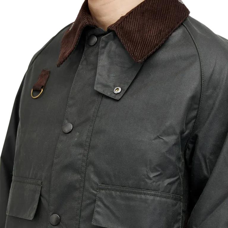 Sizing 巴伯尔鼠尾草绿色纯色蜡质拉链夹克带领子 MWX1212SG51