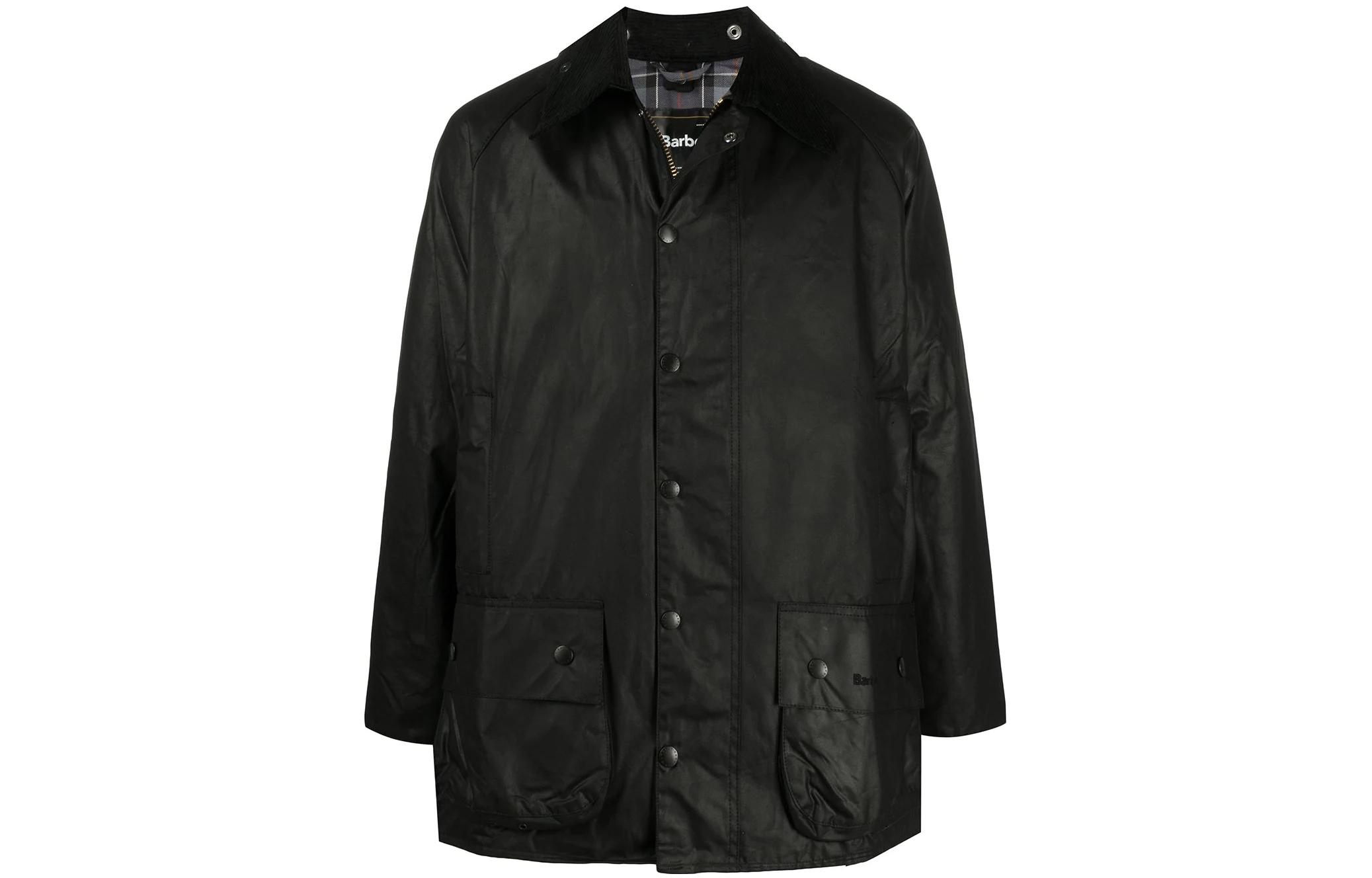 BARBOUR  Solid Waxed Jacket Black Single-Breasted Casual Outerwear. MWX0017BK91-BK