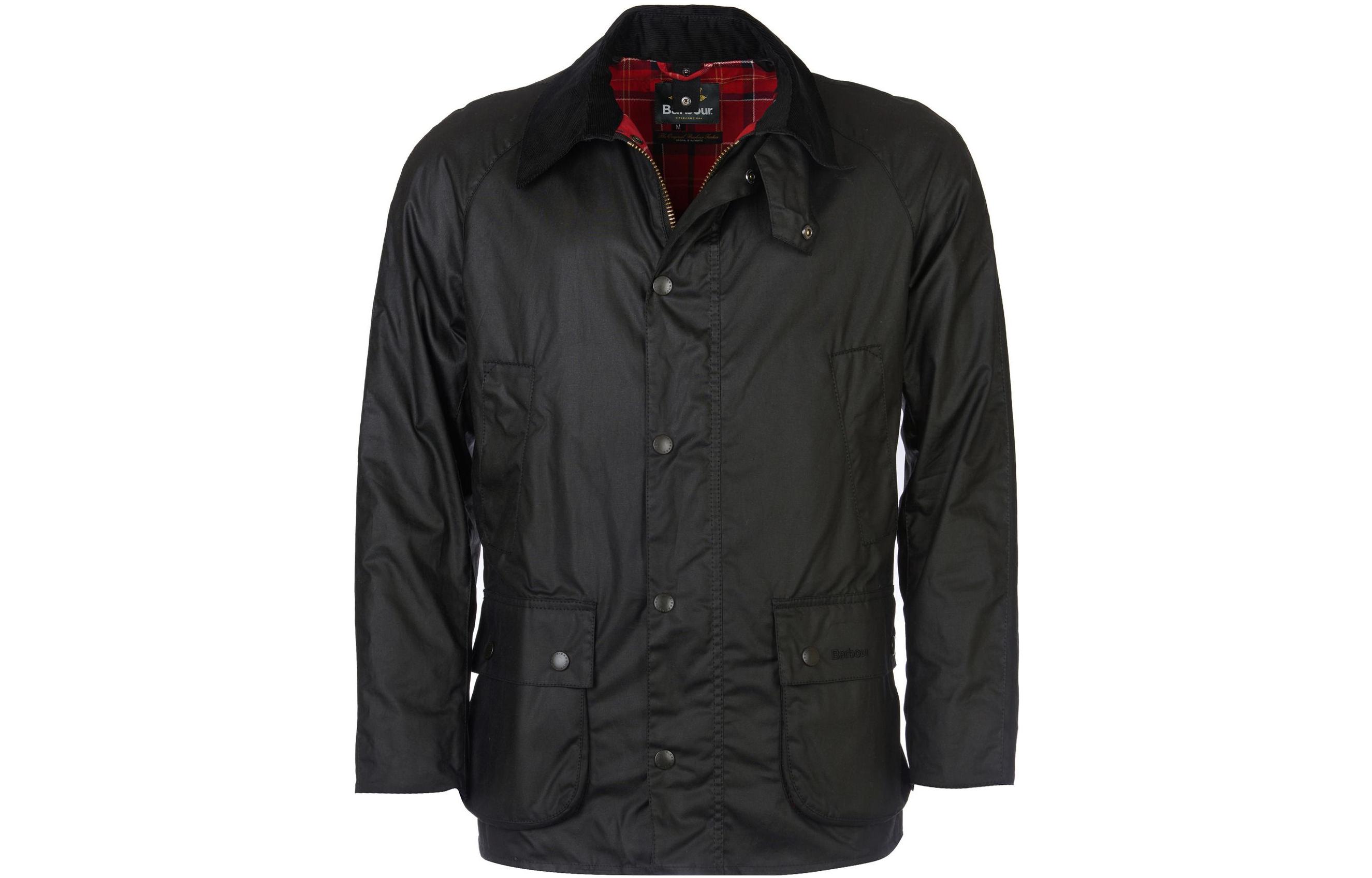 Order BARBOUR Ashby Jaket Hitam Waxed Cotton dengan Kerah Berdiri. MWX0339BK71