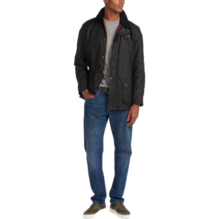Lookbook BARBOUR Ashby Jaket Hitam Waxed Cotton dengan Kerah Berdiri. MWX0339BK71