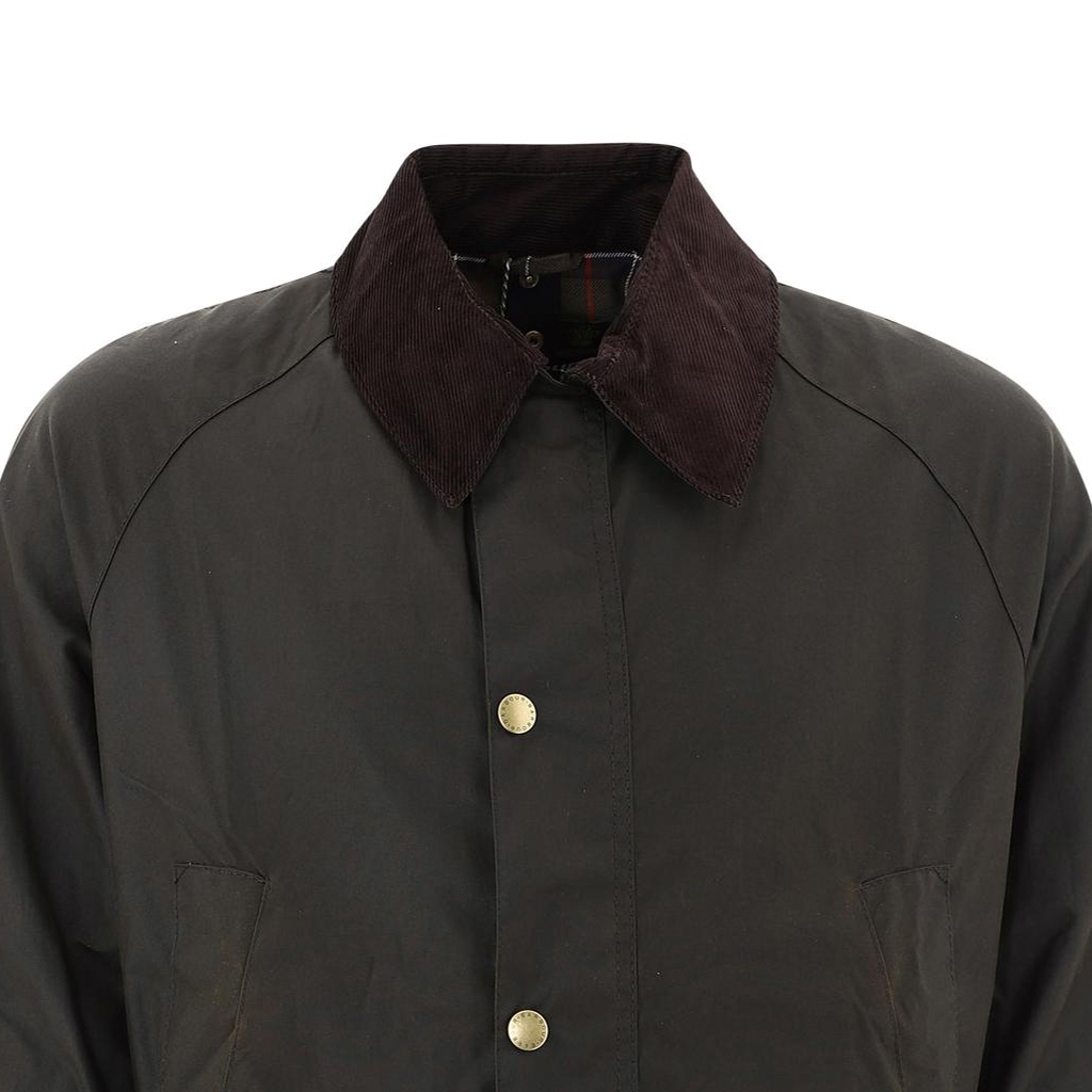 Sizing 바버 애쉬비 왁스 재킷 남성용 그린 콘트라스트 칼라 캐주얼 코트. MWX0339MWX-OL71