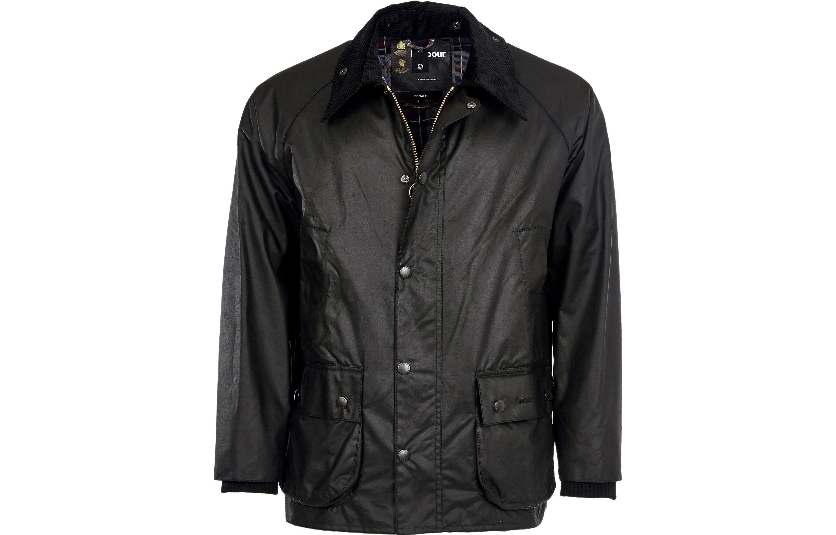 Order BARBOUR Bedale Jaket Kasual Hitam Waxed dengan Resleting dan Kancing. MWX0018BK91