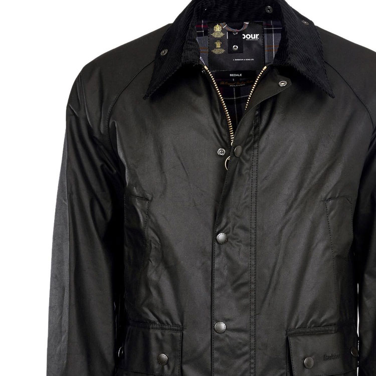Details for BARBOUR Bedale Jaket Kasual Hitam Waxed dengan Resleting dan Kancing. MWX0018BK91