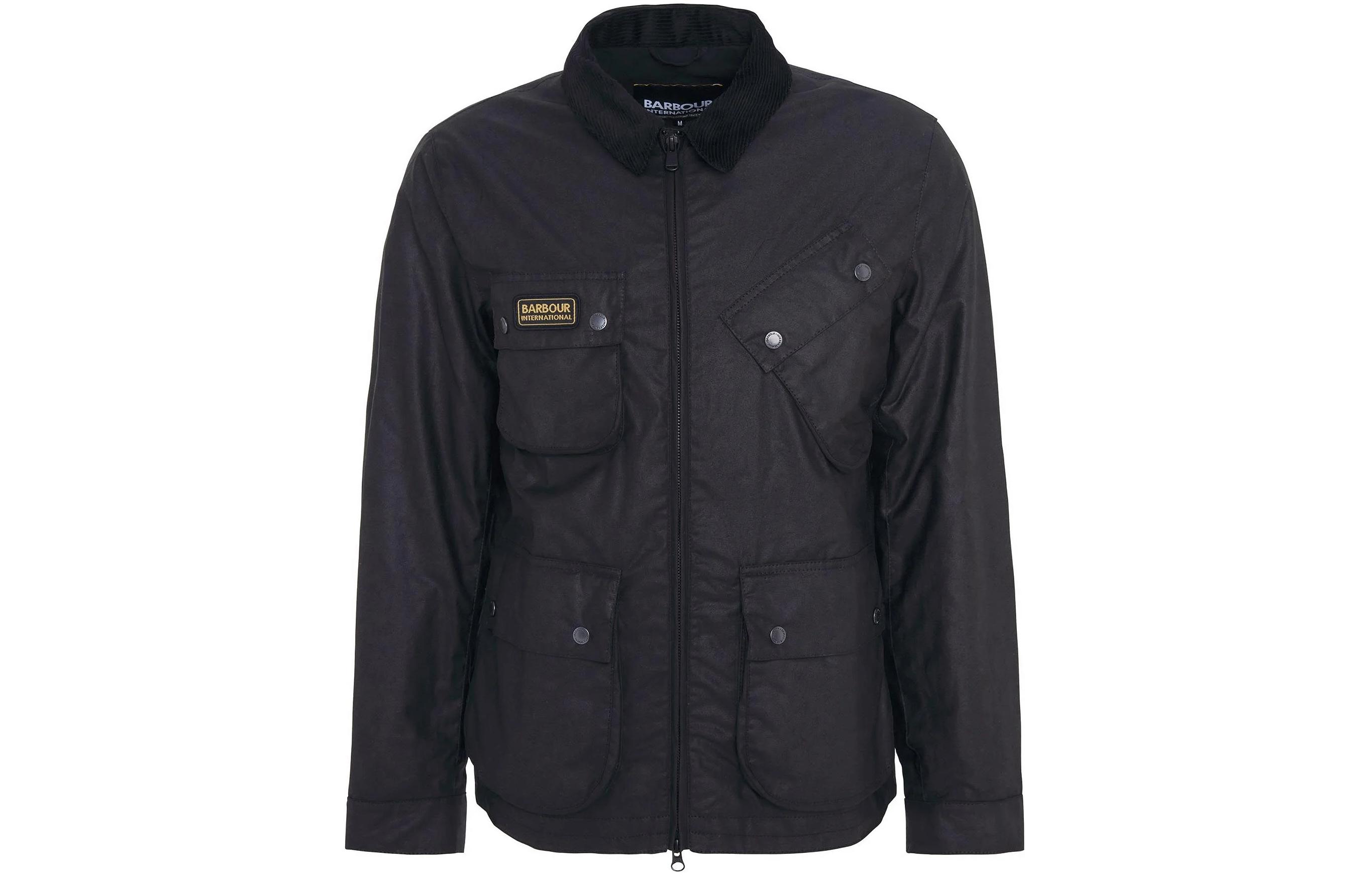 Barbour Black Oil Wax Jacket Solid Zip-Up with Logo and Long Sleeves MWX2298BK71