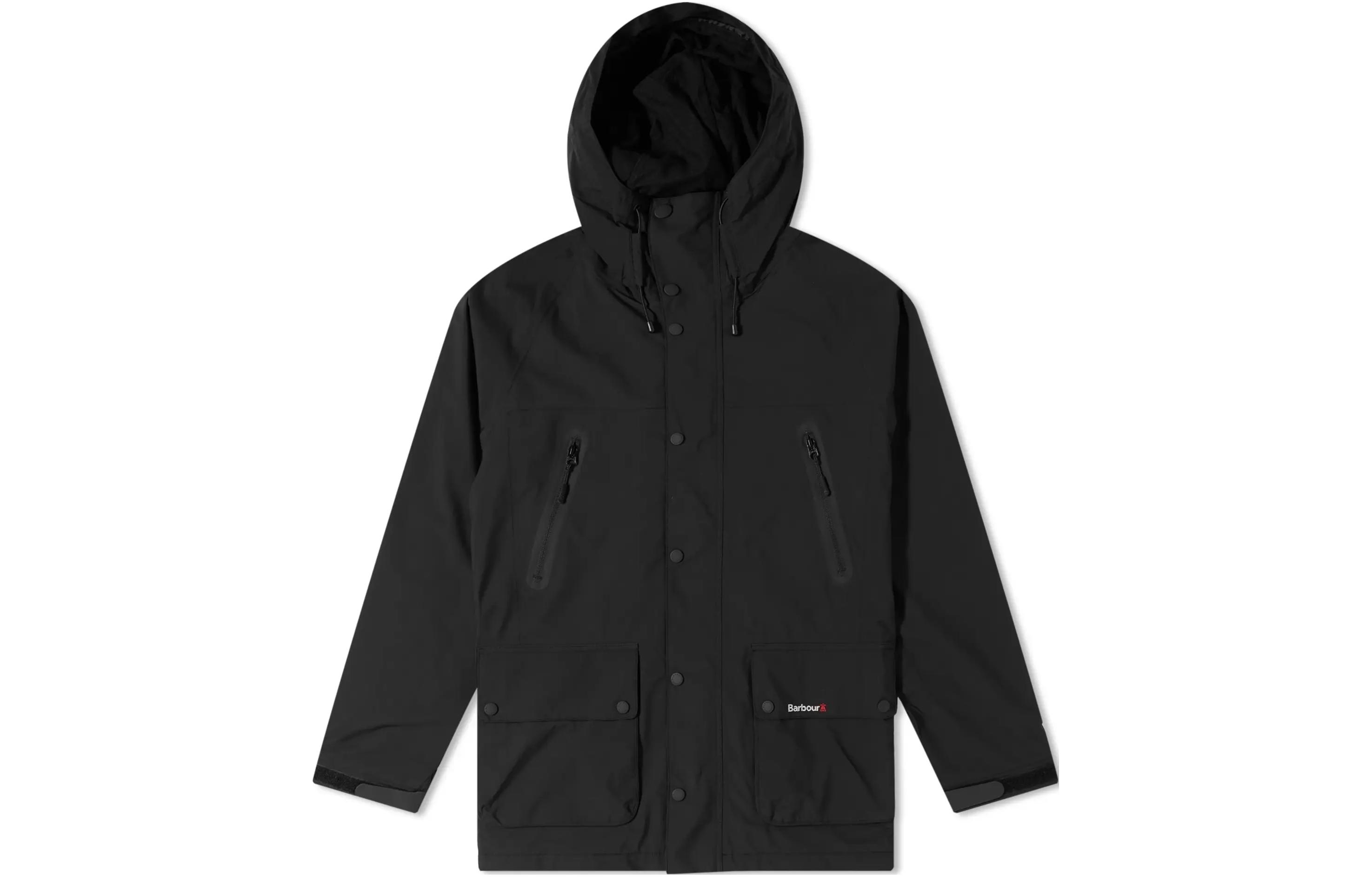 Barbour Black Solid Color Hooded Zip-Up Jacket MWB1080-BK11