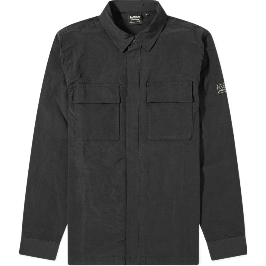 Barbour Black Solid Color Long-Sleeve Jacket with Logo and Button Closure MOS0266BK31