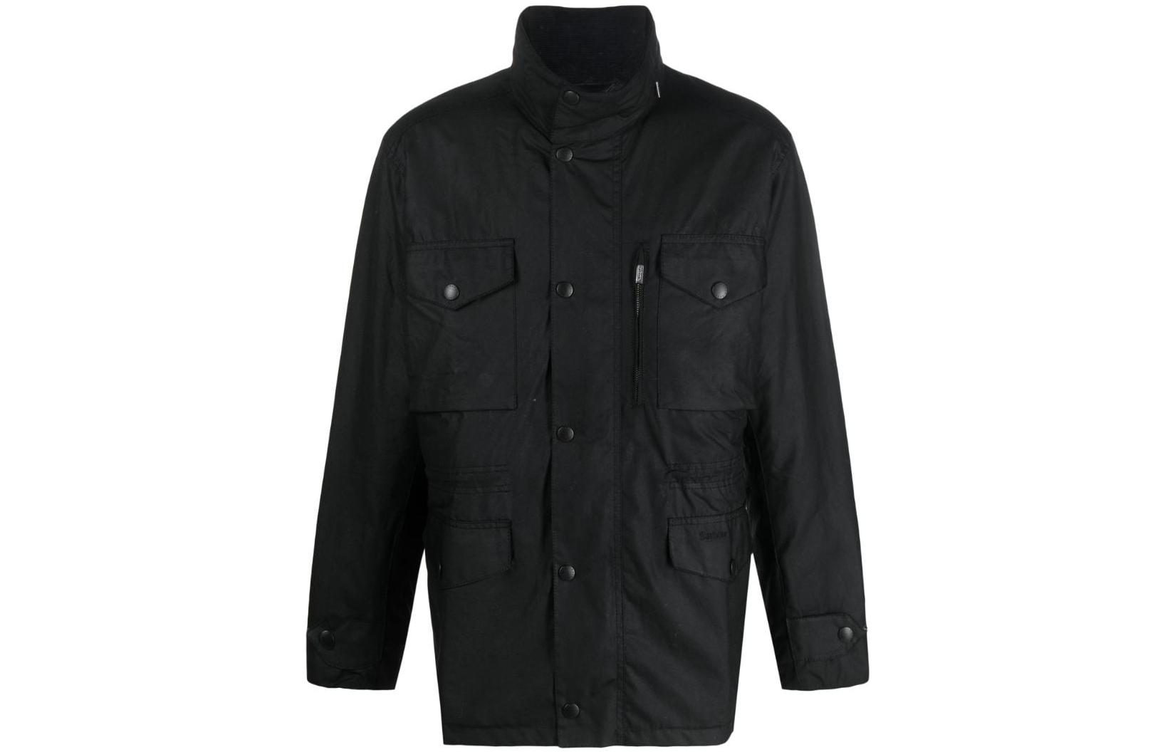 Barbour Black Solid Stand Collar Single-Breasted Jacket MWX0020BK71