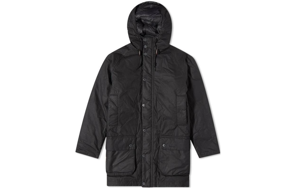Barbour Black Waxed Cotton Hooded Long Jacket with Zip MWX1845BK72