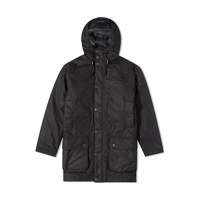 Barbour Black Waxed Cotton Hooded Long Jacket with Zip MWX1845BK72