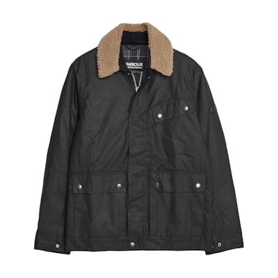 Barbour Black Waxed Cotton Jacket with Zip and Patchwork Collar MWX2381BK71