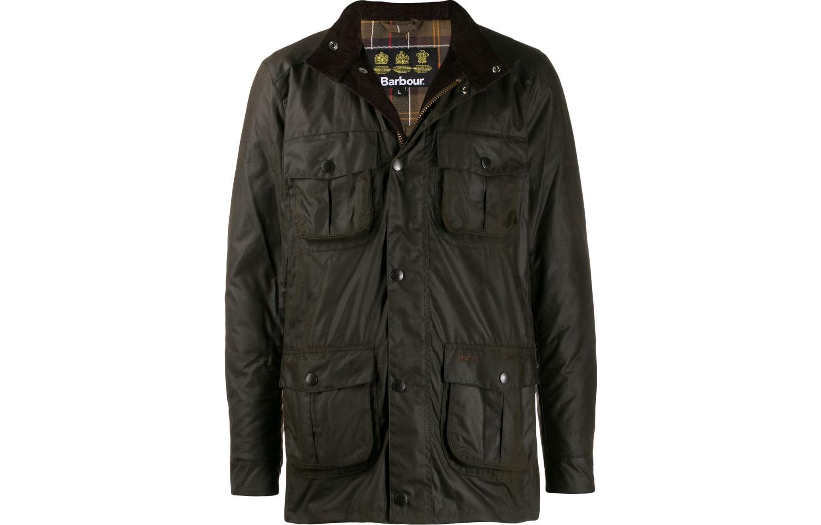 Barbour Black Waxed Cotton Jacket with Zipper and Pockets MWX0340OL71