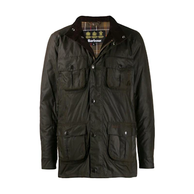 Barbour Black Waxed Cotton Jacket with Zipper and Pockets MWX0340OL71