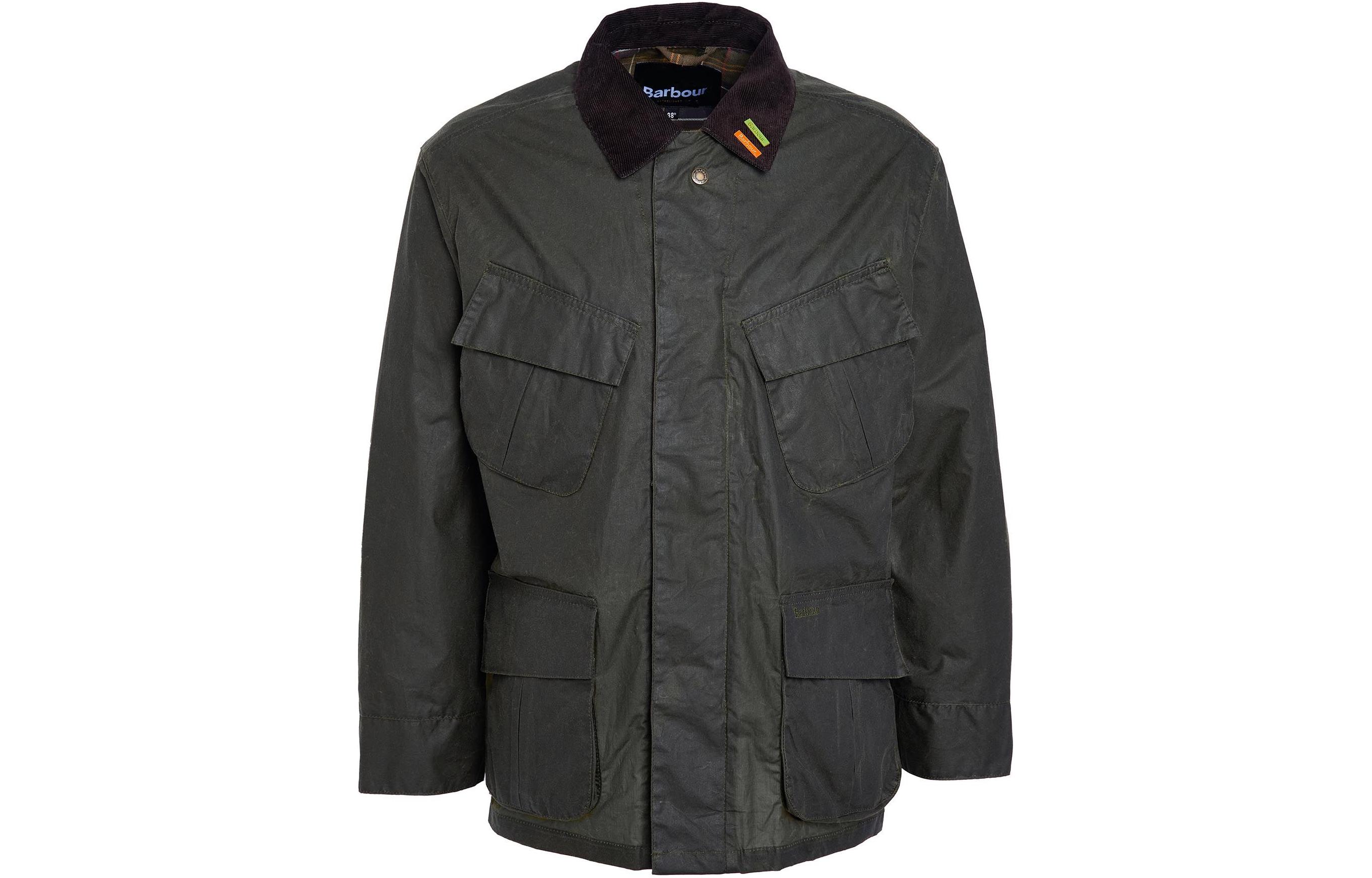 Barbour Black Waxed Cotton Utility Jacket with Zip and Button Closure MWX2249OL51