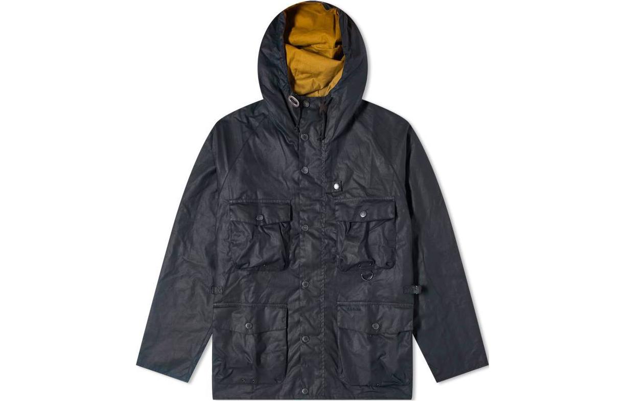 Barbour Black Waxed Hooded Logo Print Long Sleeve Jacket MWX2288NY92